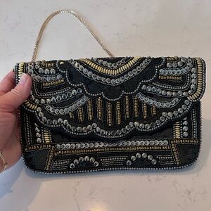 Elegant Black and Gold Beaded Clutch or Shoulder Bag